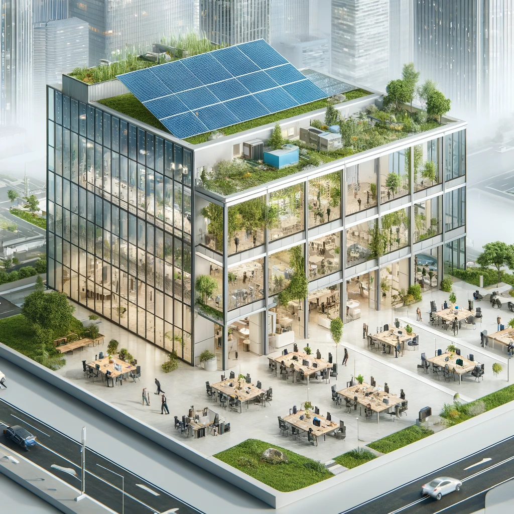 Podcasts DALL·E 2024 06 05 22.08.39 An image representing the concept of Facility Management showing a modern office building with elements of sustainability technology and efficient - Podcasts