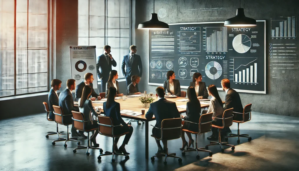 DALL&middot;E 2024 10 07 21.55.12 A realistic office setting with a group of employees gathered around a large table in discussion looking at charts and documents. The atmosphere is s 1024x585 - Podcasts