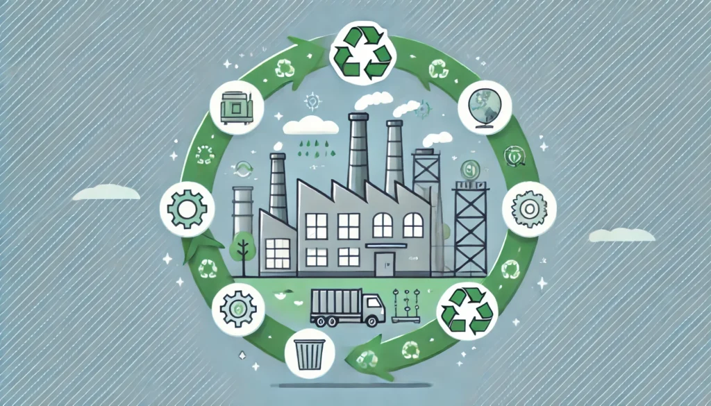 DALL&middot;E 2024 11 02 22.16.18 A clean professional illustration showing the concept of circular economy in an industrial context. Depict a factory surrounded by circular arrows r 1024x585 - Podcasts