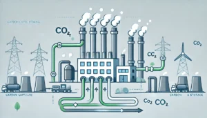 DALL·E 2024 11 02 22.56.48 A clean simple illustration showing Carbon Capture and Storage CCS technology in an industrial setting. Depict a factory emitting CO₂ with pipes ca 300x171 - Usuario