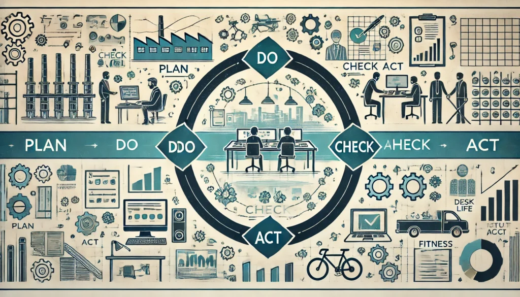 DALL&middot;E 2024 11 30 22.06.55 A horizontal visual representation of the PDCA cycle Plan Do Check Act using modern minimalistic icons for each stage. The background includes subt 1024x585 - Podcasts