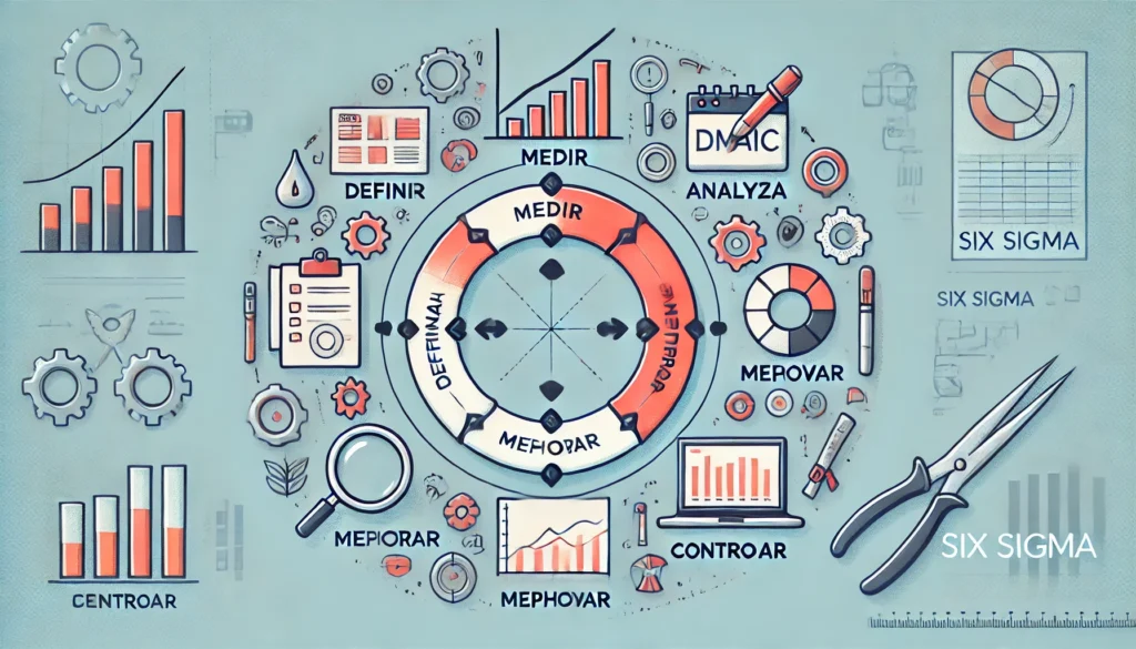 DALL&middot;E 2024 12 16 14.47.27 Una ilustracion sencilla y profesional que represente el concepto de Six Sigma en un entorno industrial. La imagen muestra un grafico circular con las 1024x585 - Podcasts