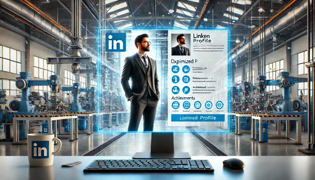 DALL&middot;E 2024 12 18 19.04.35 A realistic depiction of a LinkedIn profile on a computer screen showing an optimized professional profile of a technical industrial professional. Th 1024x585 - Podcasts